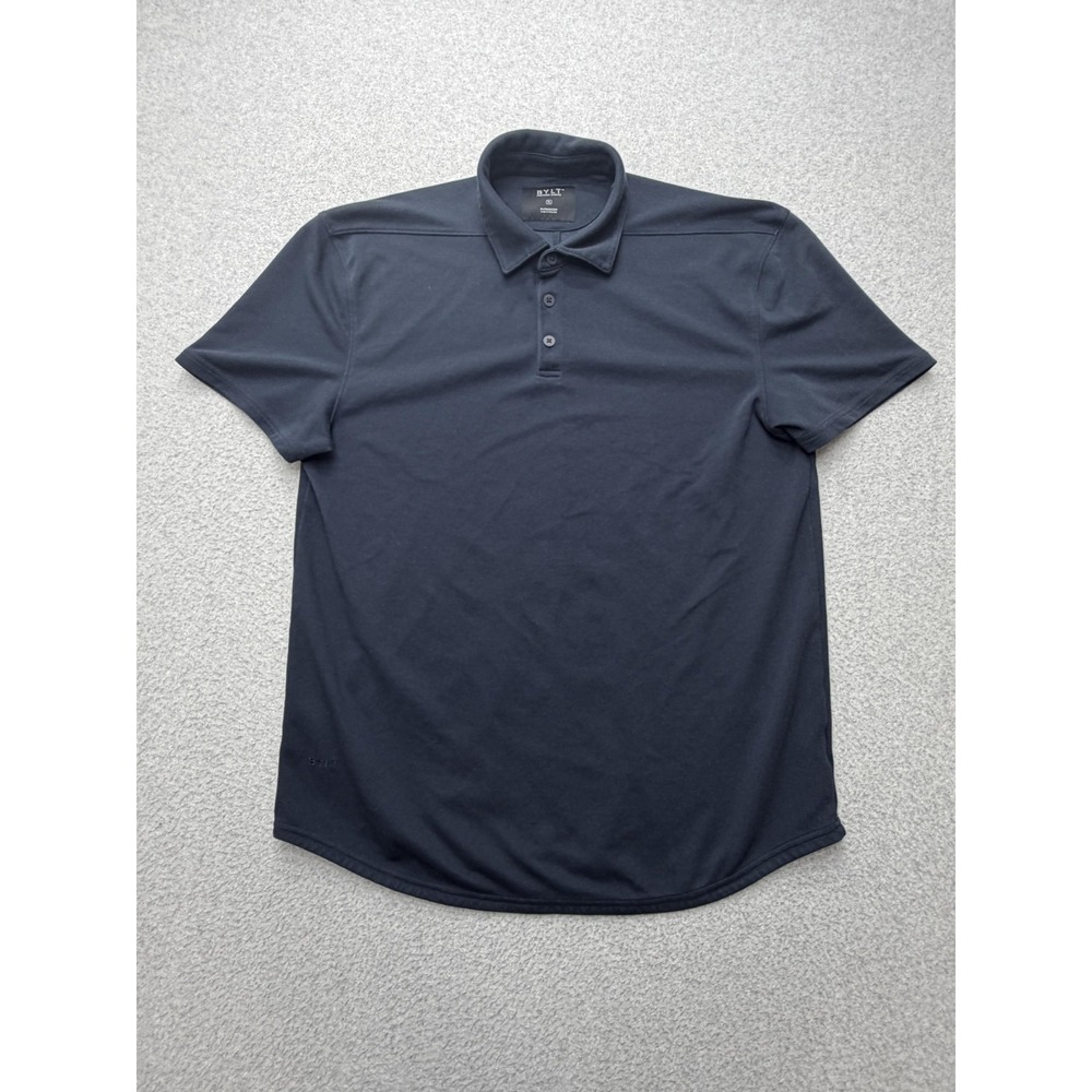 BYLT Premium Basics Polo Shirt Mens XL Blue Solid Knit Casual Short Sleeve